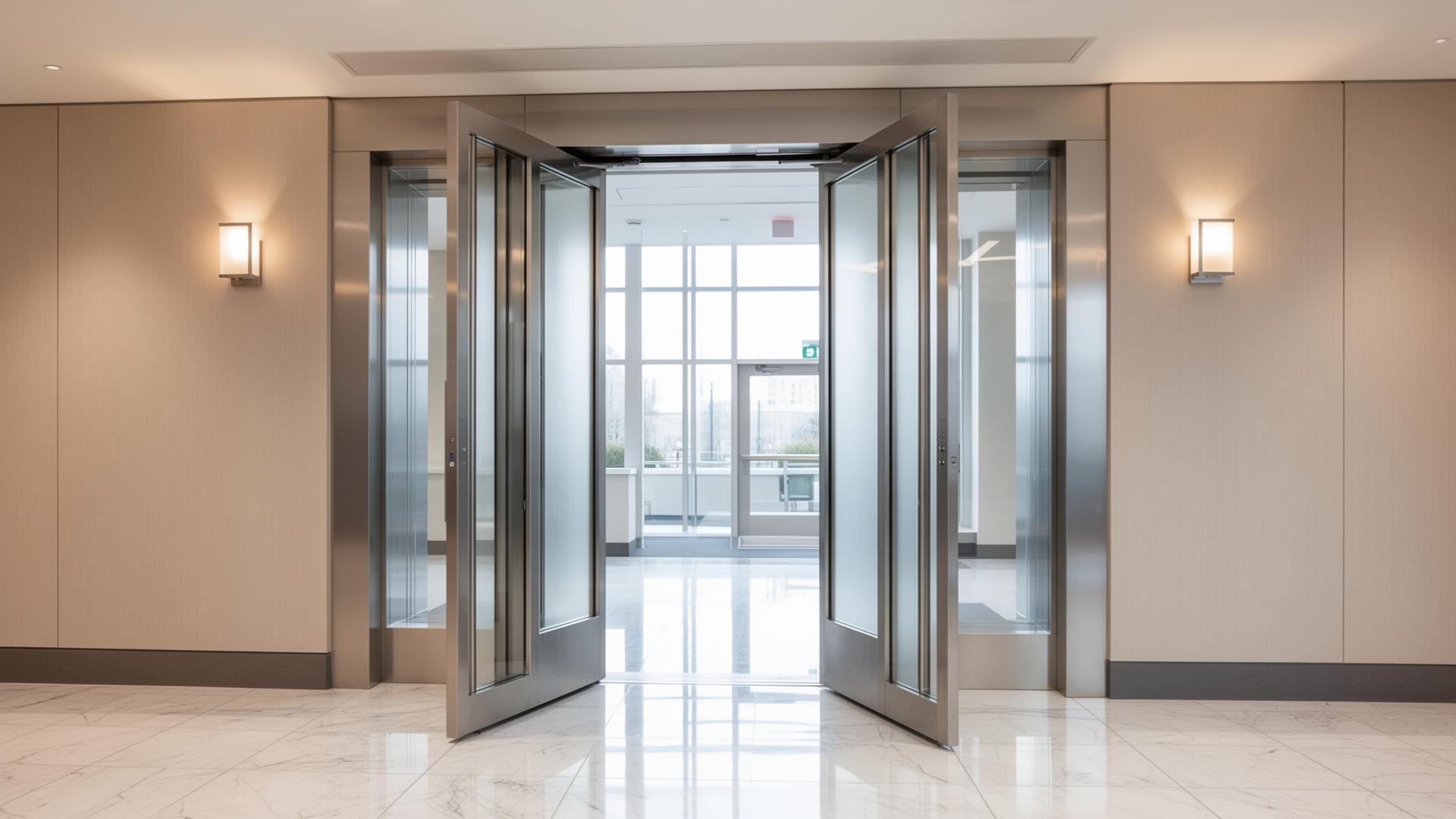 Modern elevator doors in a Massachusetts commercial lobby